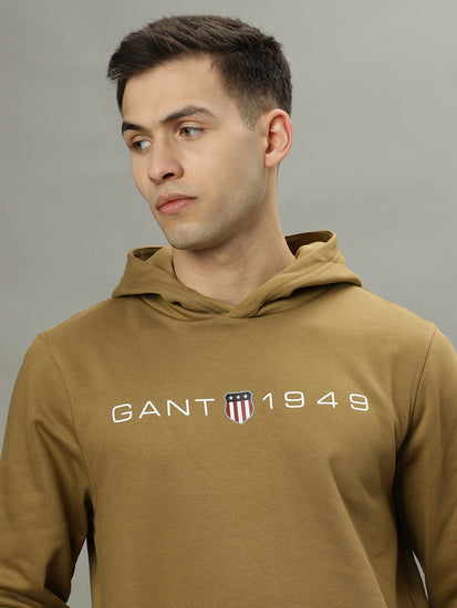 Gant Men Khaki Solid Hooded Long Sleeves Sweatshirts