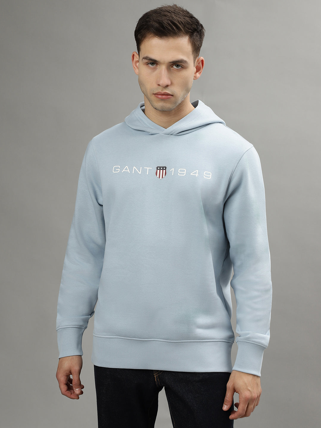 Gant Men Blue Solid Hooded Long Sleeves Sweatshirts