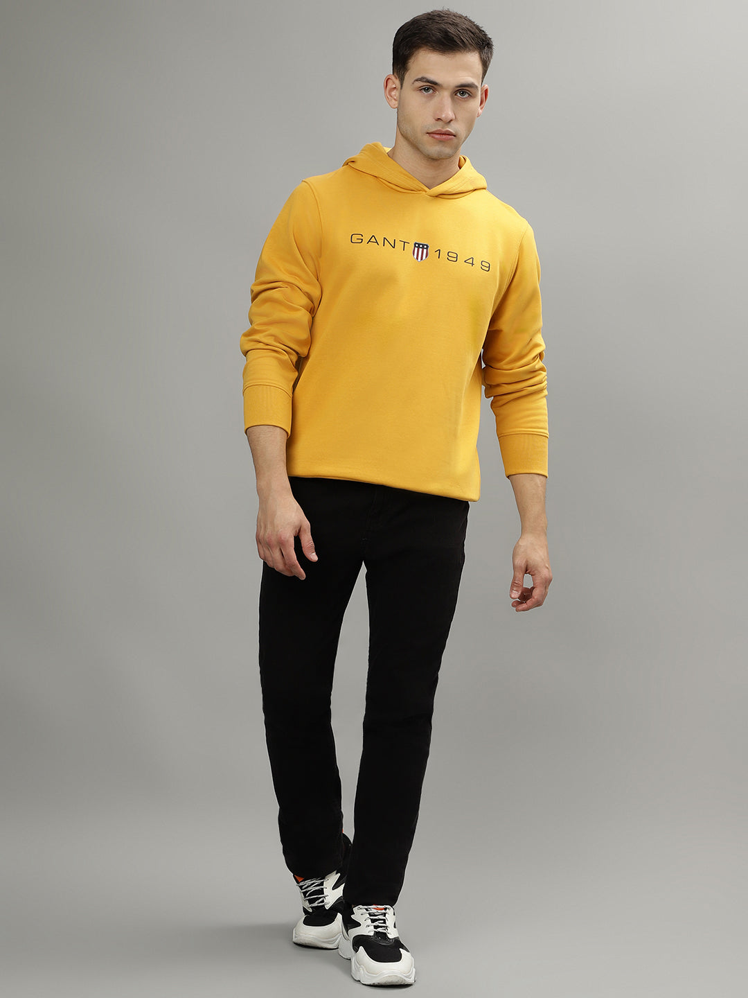 Gant Men Yellow Solid Hooded Long Sleeves Sweatshirts