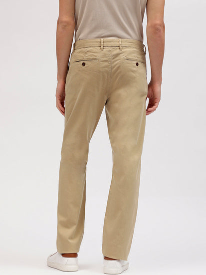 Gant Men Khaki Solid Flat Front Slim Fit Mid-Rise Trouser