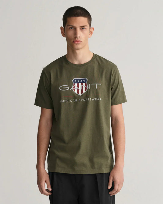 Gant Men Green Solid Round Neck Short Sleeves T-shirt