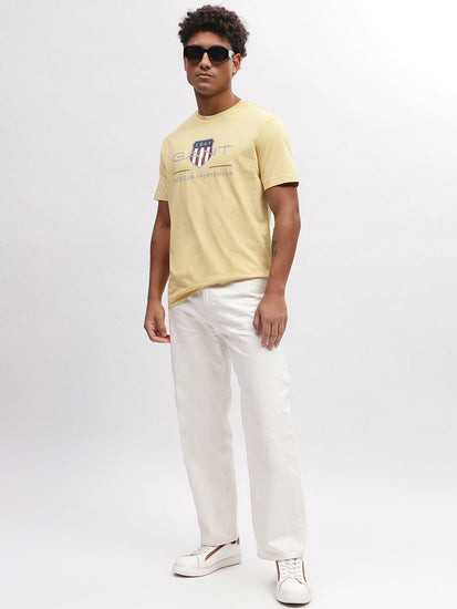 Gant Men Yellow Solid Round Neck Short Sleeves T-Shirt