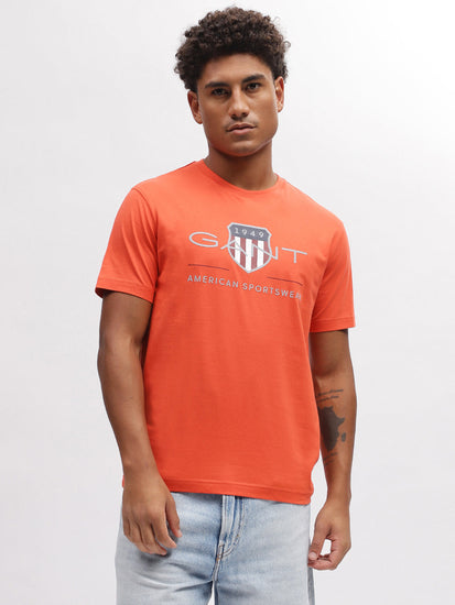 Gant Men Orange Solid Round Neck Short Sleeves T-Shirt