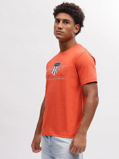 Gant Men Orange Solid Round Neck Short Sleeves T-Shirt