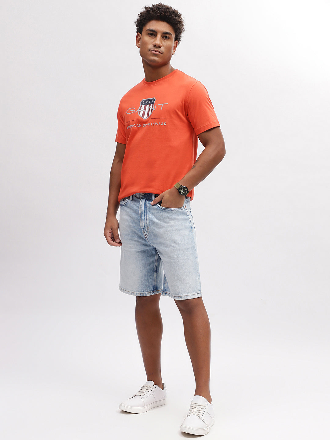 Gant Men Orange Solid Round Neck Short Sleeves T-Shirt