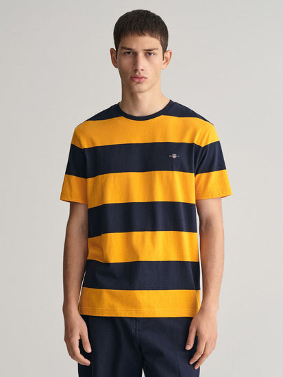 Gant Men Yellow Striped Round Neck Short Sleeves T-Shirt