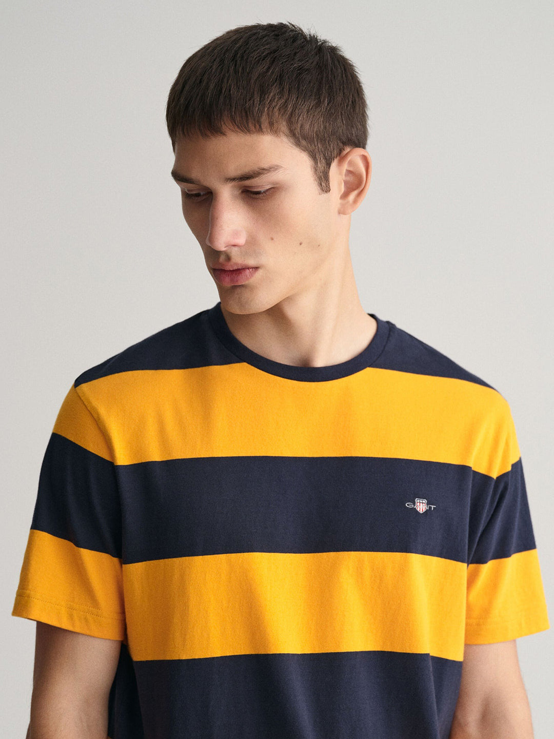 Gant Men Yellow Striped Round Neck Short Sleeves T-Shirt