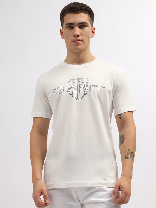 Gant Men Off White Printed Round Neck Short Sleeves T-Shirt