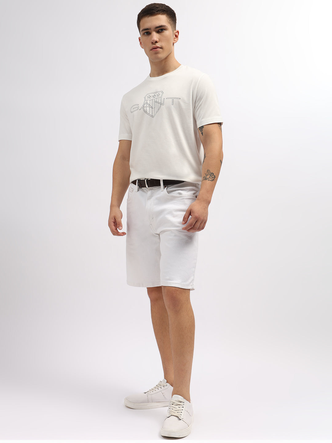 Gant Men Off White Printed Round Neck Short Sleeves T-Shirt