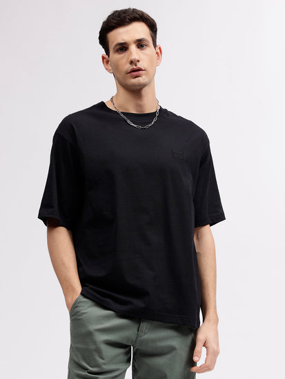 Gant Men Black Solid Round Neck Short Sleeves T-shirt