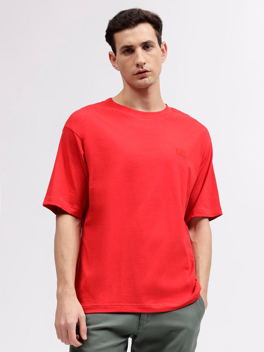 Gant Men Red Solid Round Neck Short Sleeves T-shirt