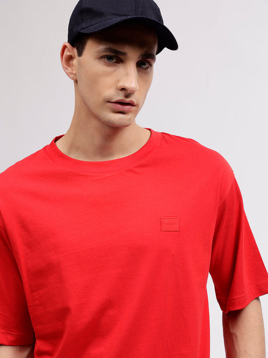 Gant Men Red Solid Round Neck Short Sleeves T-shirt