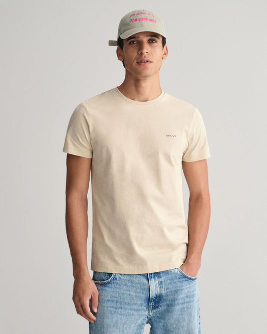 Gant Men Beige Solid Round Neck Short Sleeves T-Shirt