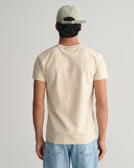 Gant Men Beige Solid Round Neck Short Sleeves T-Shirt