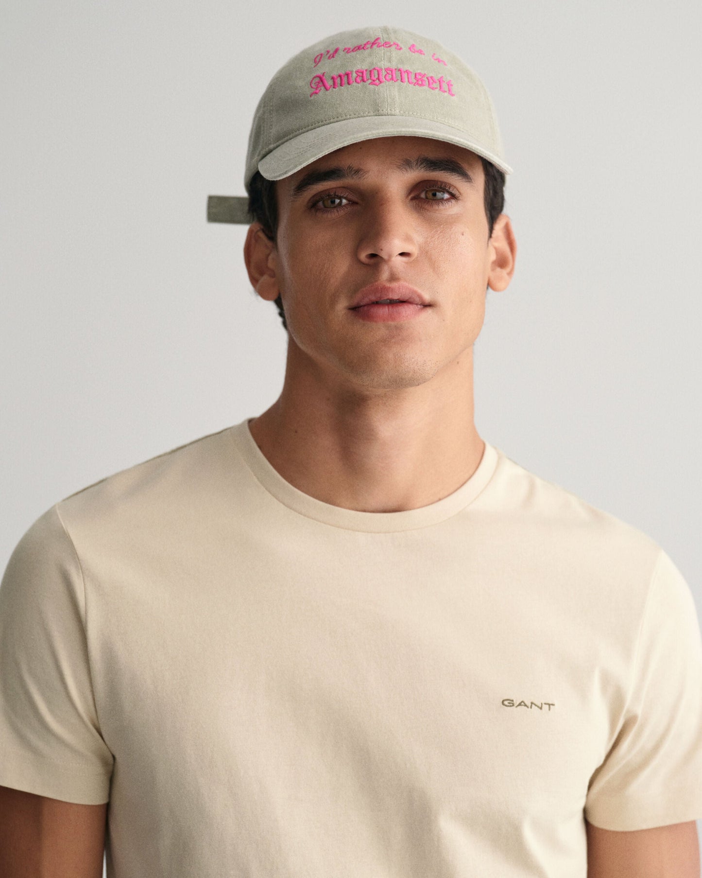 Gant Men Beige Solid Round Neck Short Sleeves T-Shirt