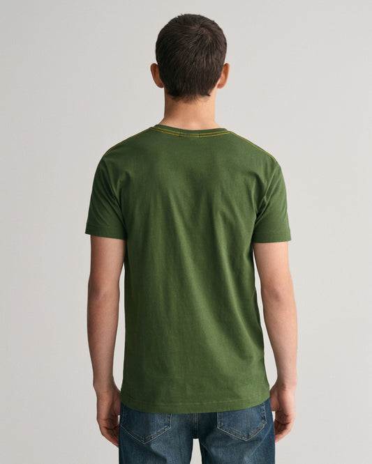 Gant Men Green Solid Round Neck Short Sleeves T-Shirt