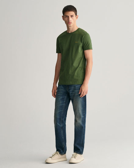 Gant Men Green Solid Round Neck Short Sleeves T-Shirt