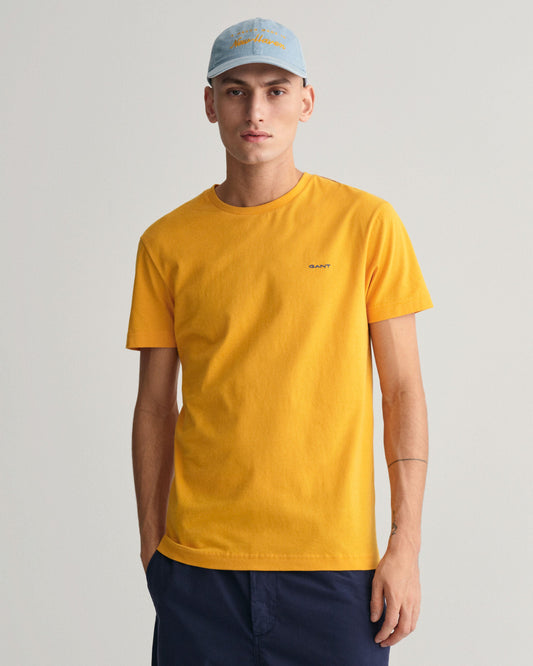 Gant Men Yellow Solid Round Neck Short Sleeves T-Shirt