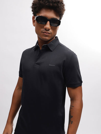 Gant Men Black Solid Polo Collar Short Sleeves T-Shirt