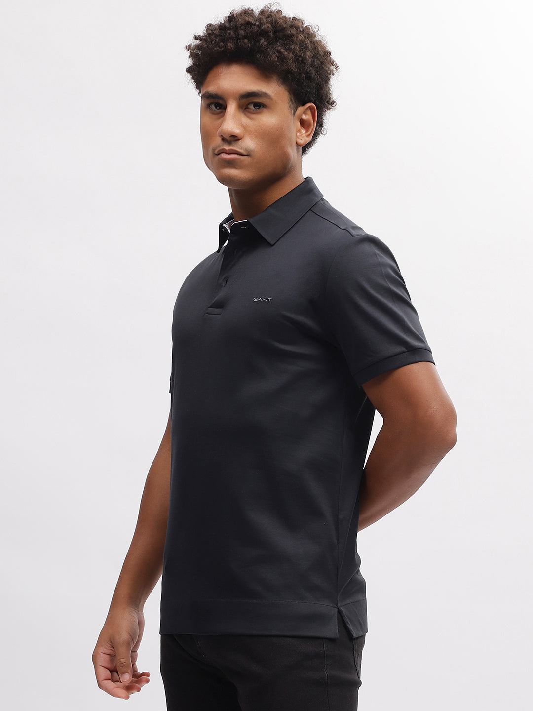 Gant Men Black Solid Polo Collar Short Sleeves T-Shirt