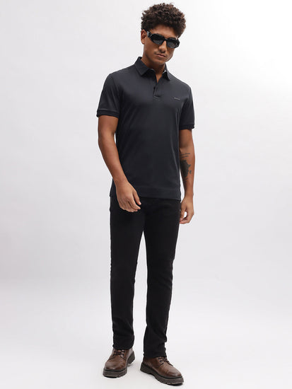 Gant Men Black Solid Polo Collar Short Sleeves T-Shirt