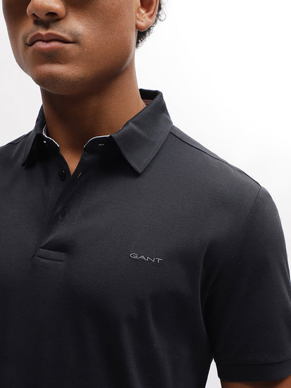 Gant Men Black Solid Polo Collar Short Sleeves T-Shirt