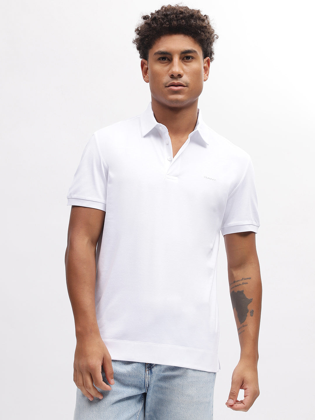 Gant Men White Solid Polo Collar Short Sleeves T-Shirt