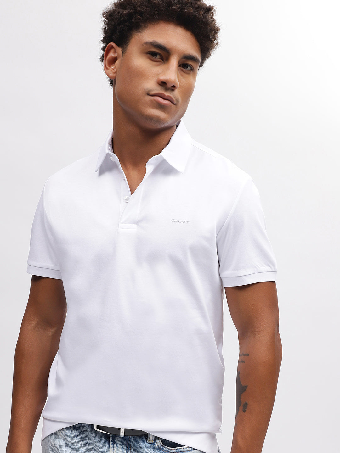 Gant Men White Solid Polo Collar Short Sleeves T-Shirt