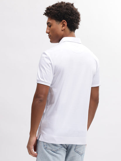 Gant Men White Solid Polo Collar Short Sleeves T-Shirt