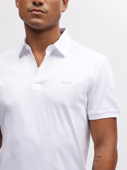 Gant Men White Solid Polo Collar Short Sleeves T-Shirt