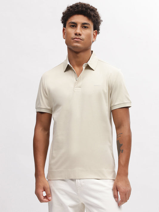 Gant Men Beige Solid Polo Collar Short Sleeves T-Shirt