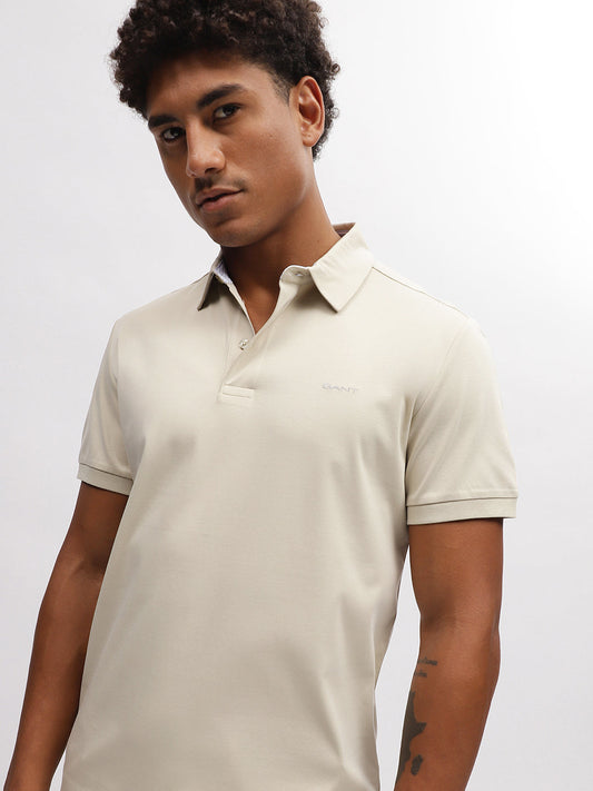 Gant Men Beige Solid Polo Collar Short Sleeves T-Shirt