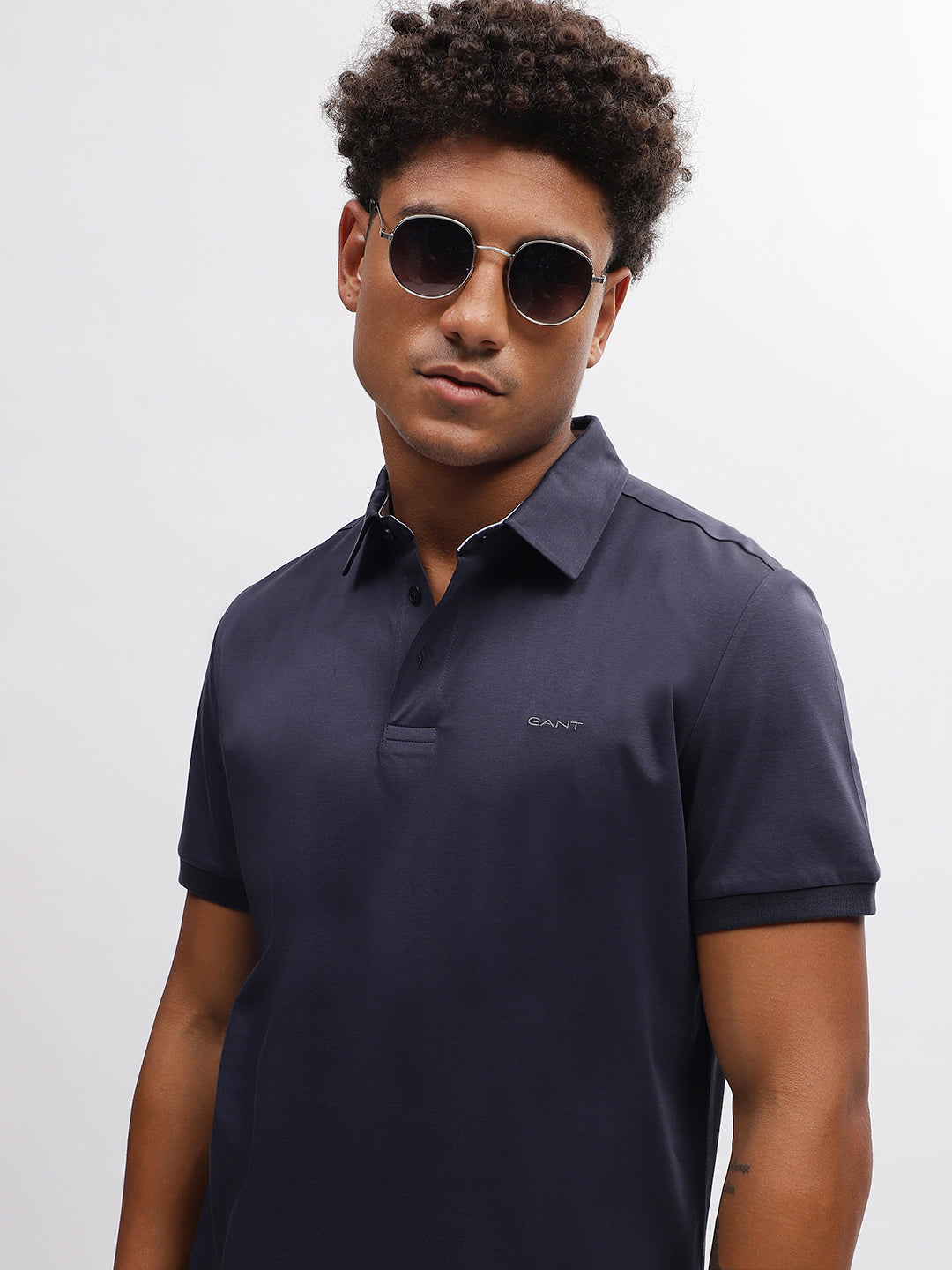 Gant Men Blue Solid Polo Collar Short Sleeves T-Shirt