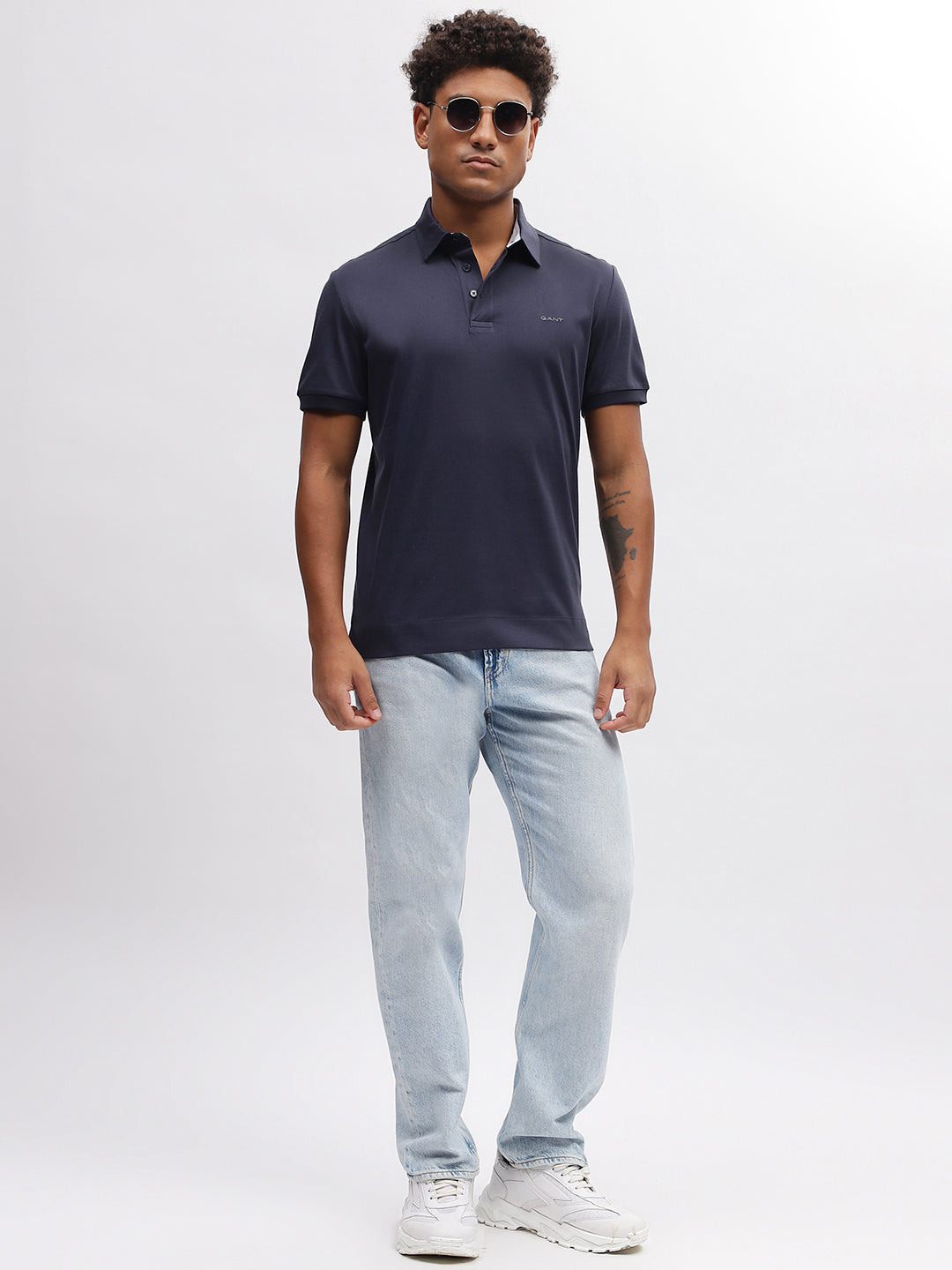 Gant Men Blue Solid Polo Collar Short Sleeves T-Shirt