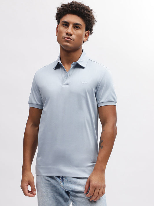 Gant Men Blue Solid Polo Collar Short Sleeves T-Shirt