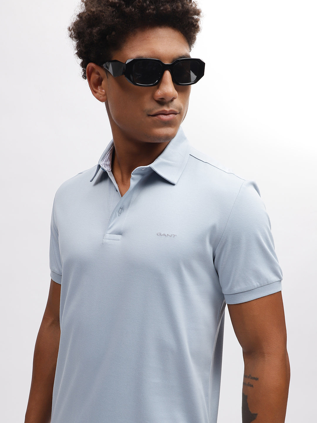 Gant Men Blue Solid Polo Collar Short Sleeves T-Shirt