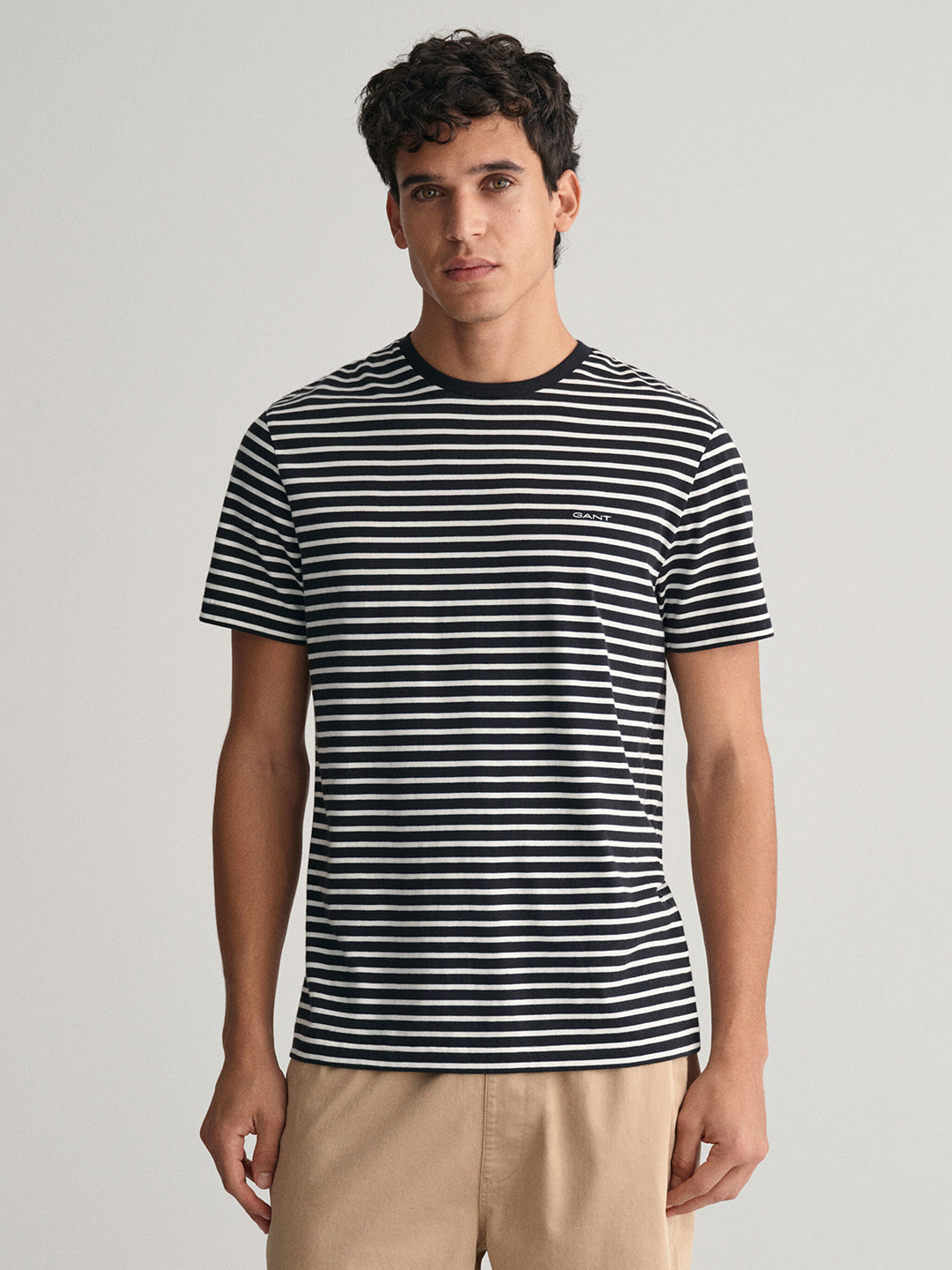 Gant Men Black Striped Round Neck Short Sleeves T-Shirt