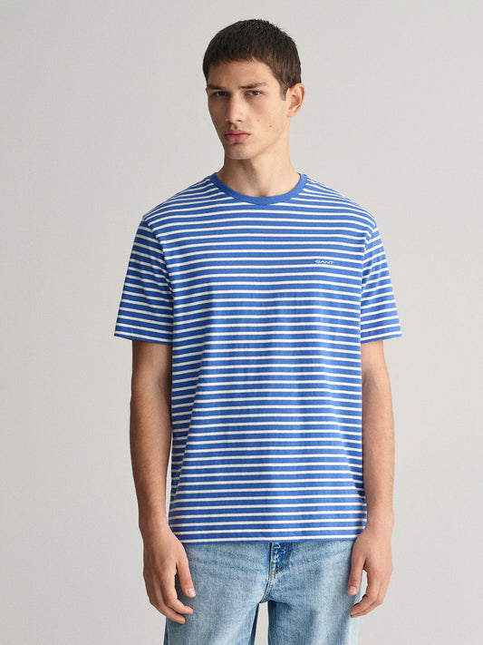 Gant Men Blue Striped Round Neck Short Sleeves T-Shirt