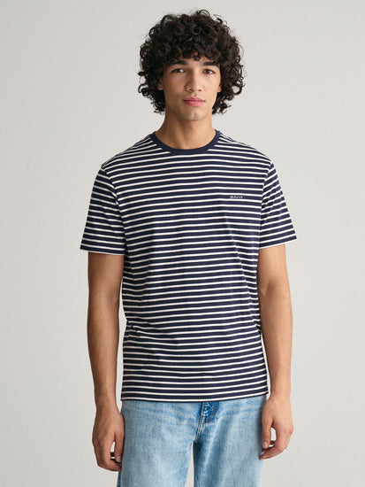 Gant Men Blue Striped Round Neck Short Sleeves T-Shirt