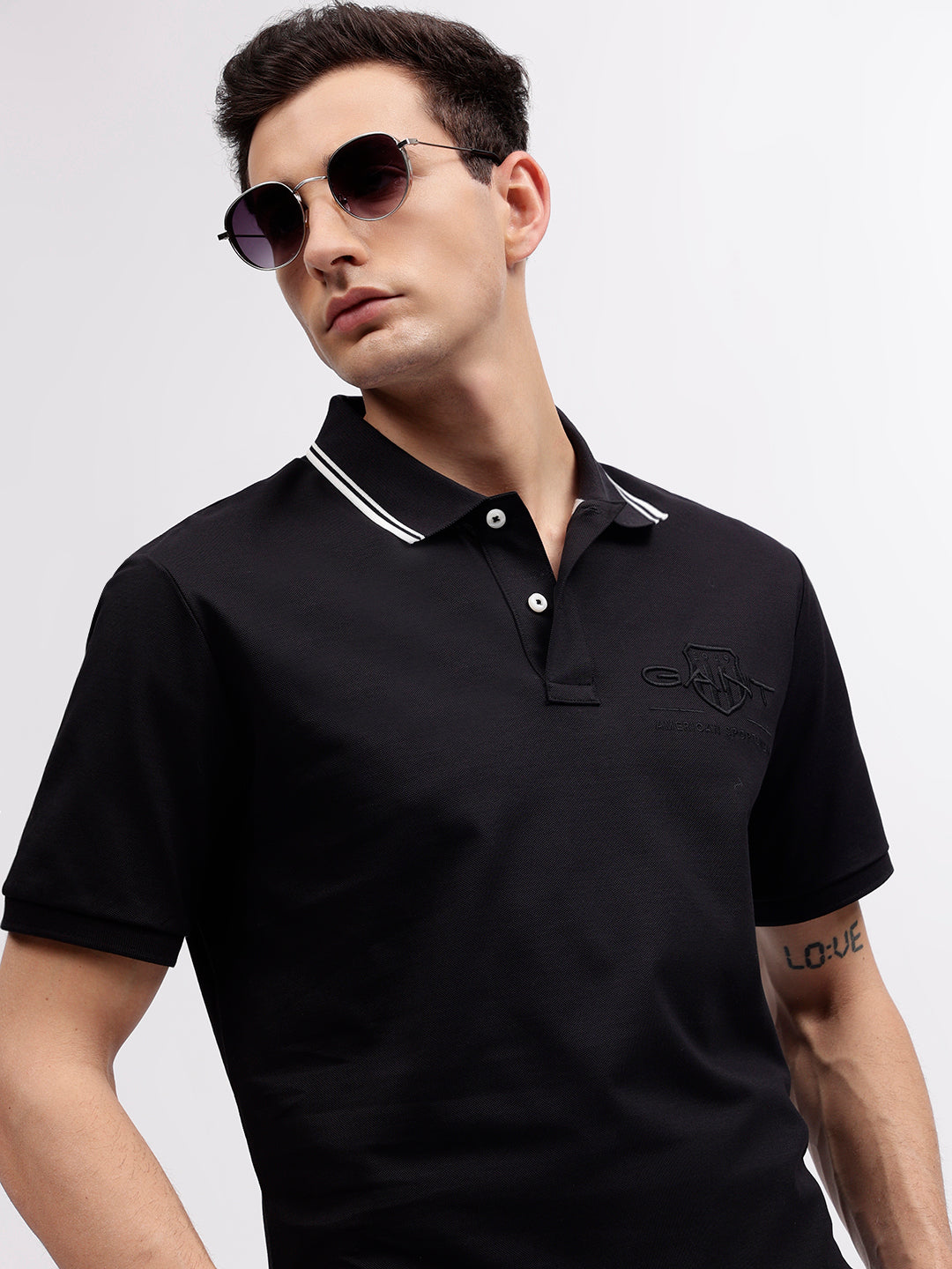 Gant Men Black Solid Polo Collar Short Sleeves T-shirt