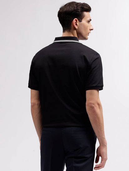 Gant Men Black Solid Polo Collar Short Sleeves T-shirt