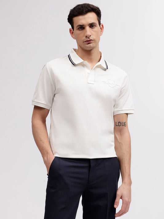 Gant Men Off White Solid Polo Collar Short Sleeves T-shirt