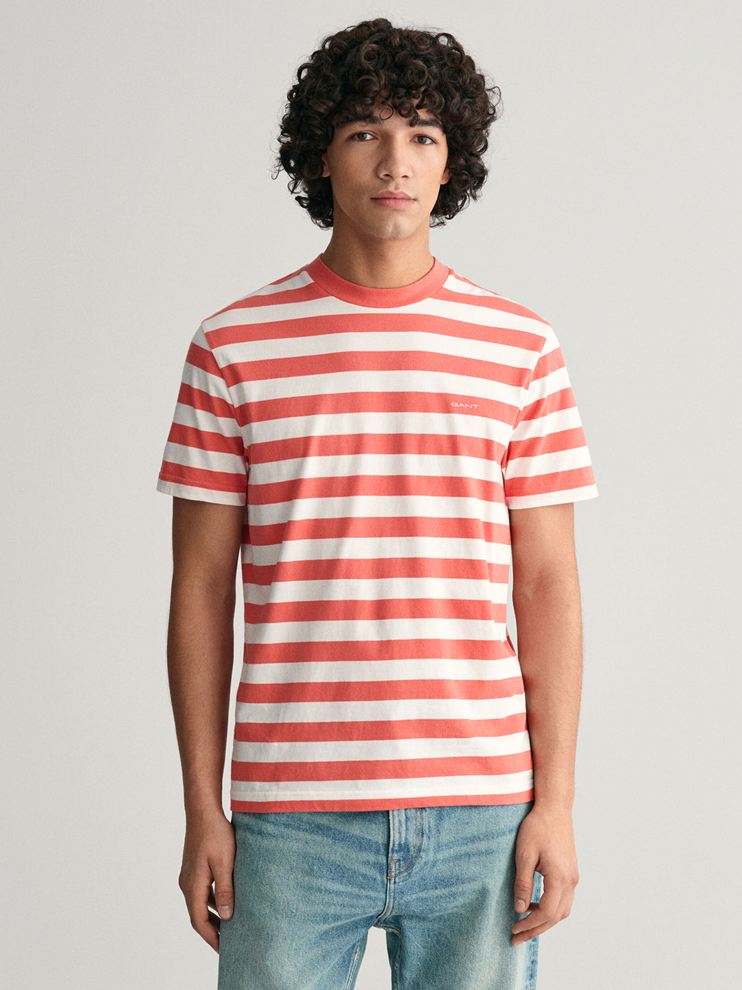 Gant Men Pink Striped Round Neck Short Sleeves T-Shirt