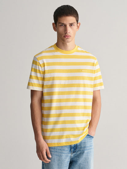 Gant Men Yellow Striped Round Neck Short Sleeves T-Shirt