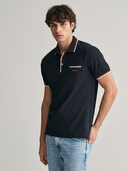 Gant Men Black Solid Polo Collar Short Sleeves T-Shirt