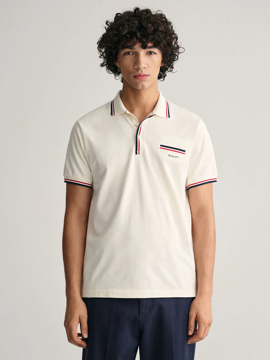 Gant Men Off White Solid Polo Collar Short Sleeves T-Shirt