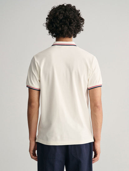 Gant Men Off White Solid Polo Collar Short Sleeves T-Shirt