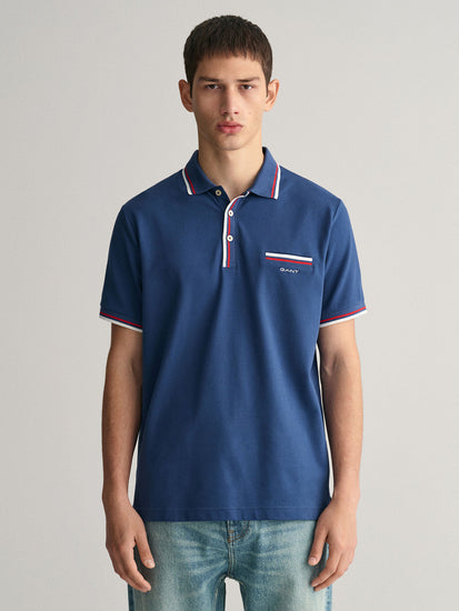 Gant Men Blue Solid Polo Collar Short Sleeves T-Shirt