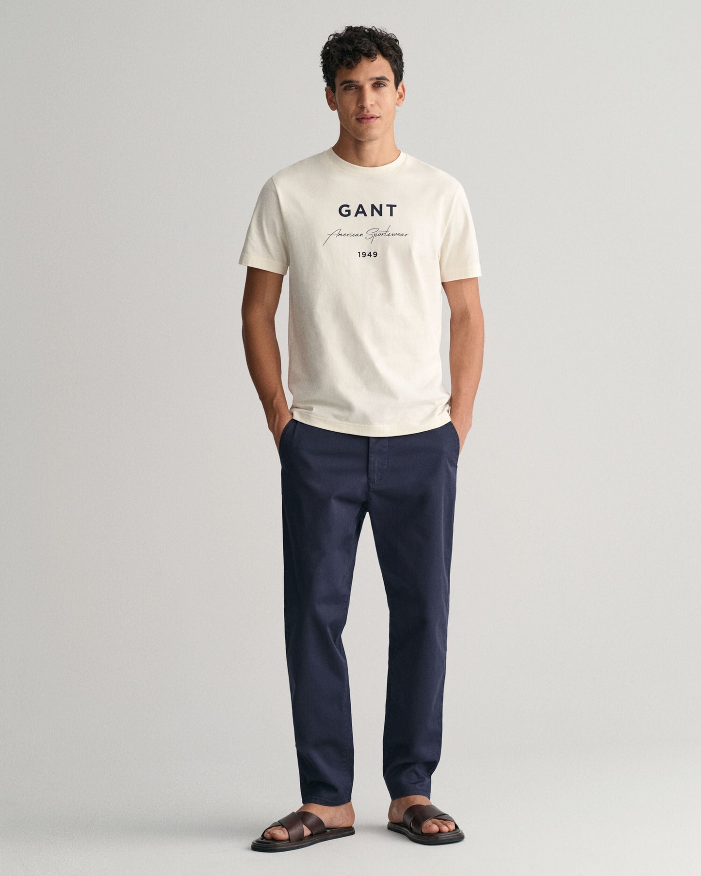 Gant Men Cream Printed Round Neck Short Sleeves T-Shirt