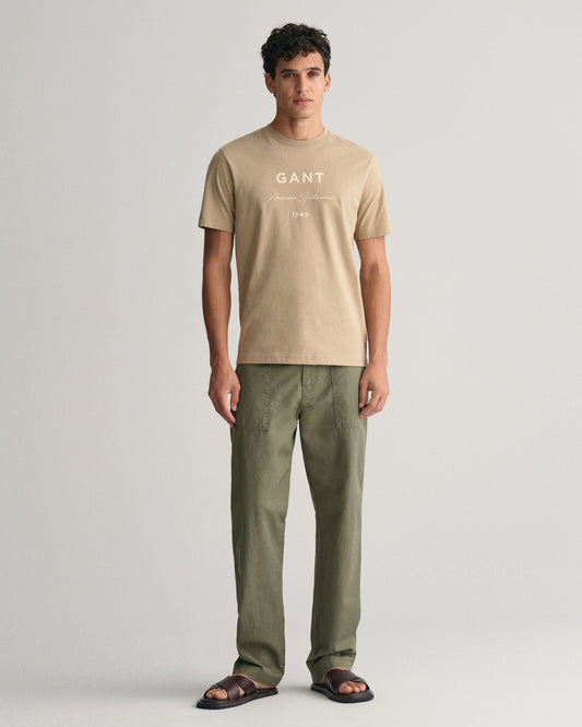 Gant Men Khaki Printed Round Neck Short Sleeves T-shirt